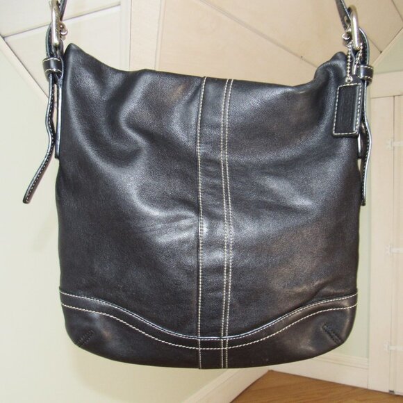 Coach Handbags - Coach Black Leather Crossover Shoulder Bag Silver Hardware Contrast Stitching